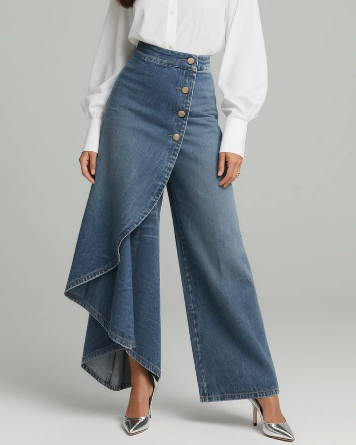 Pantalón Denim Cruzado – Delgado y Cómodo