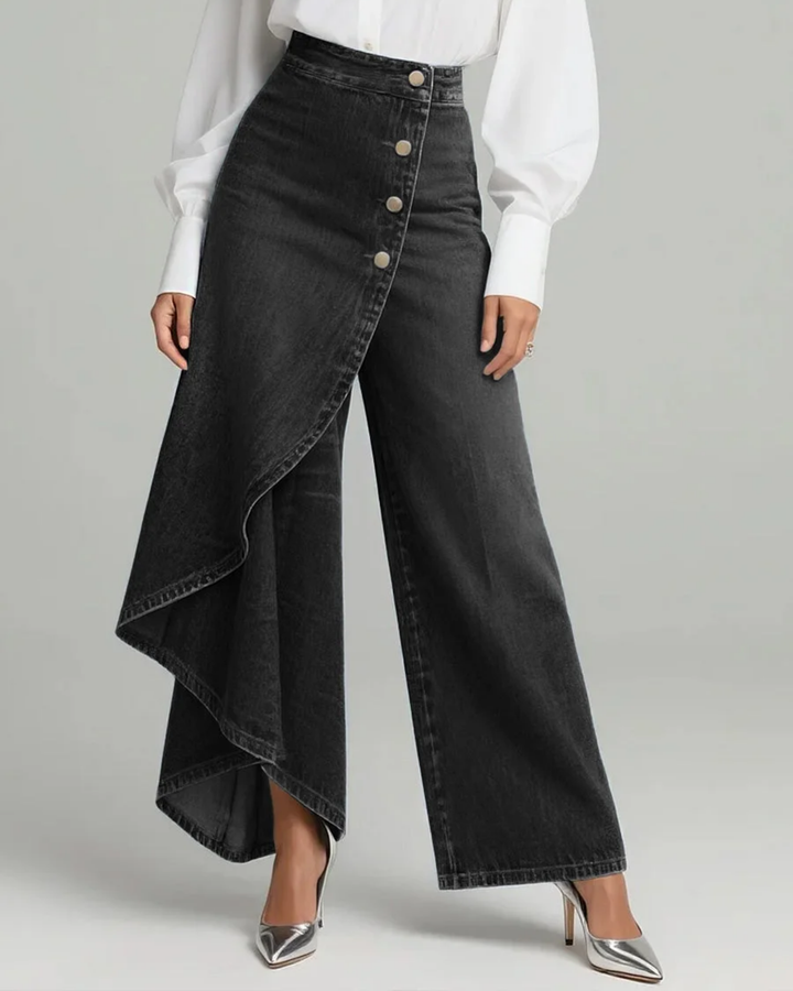 Pantalón Denim Cruzado – Delgado y Cómodo
