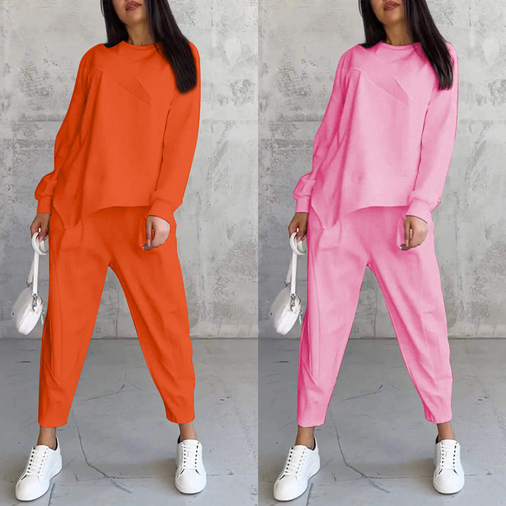 Conjunto de sudadera de manga larga con bajo irregular y pantalones para mujer