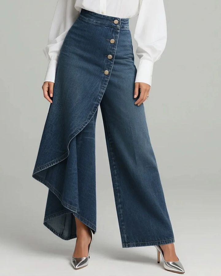 Pantalón Denim Cruzado – Delgado y Cómodo