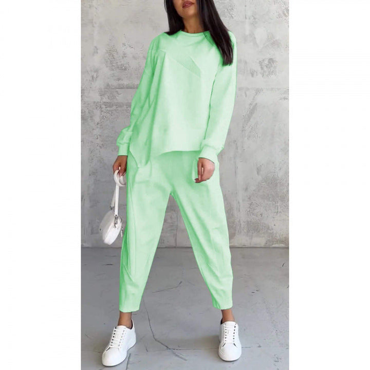 Conjunto de sudadera de manga larga con bajo irregular y pantalones para mujer