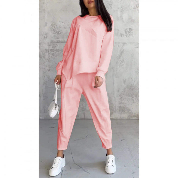 Conjunto de sudadera de manga larga con bajo irregular y pantalones para mujer