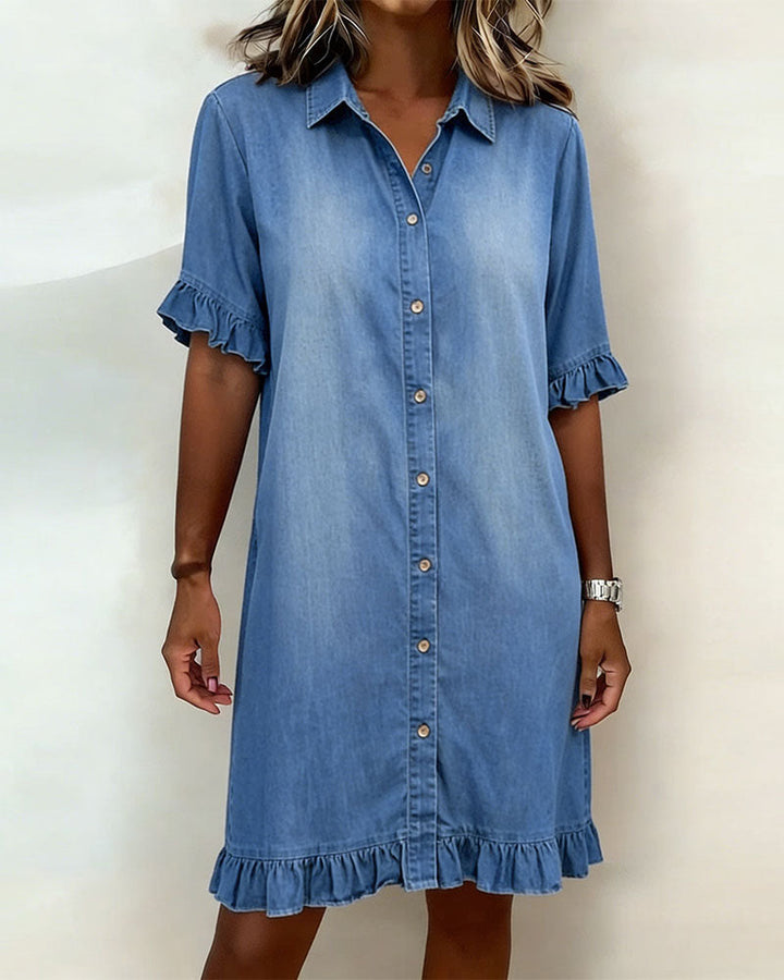 Maria | Vestido de Denim Cómodo con Pliegues Halagadores