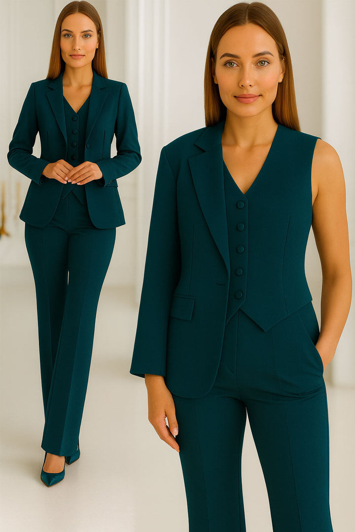 Traje curvy de mujer de 3 piezas con chaqueta, chaleco y pantalón en 6 colores