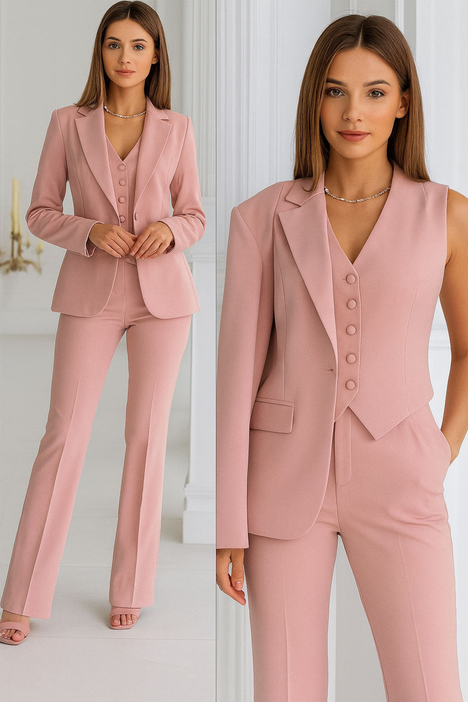 Traje curvy de mujer de 3 piezas con chaqueta, chaleco y pantalón en 6 colores