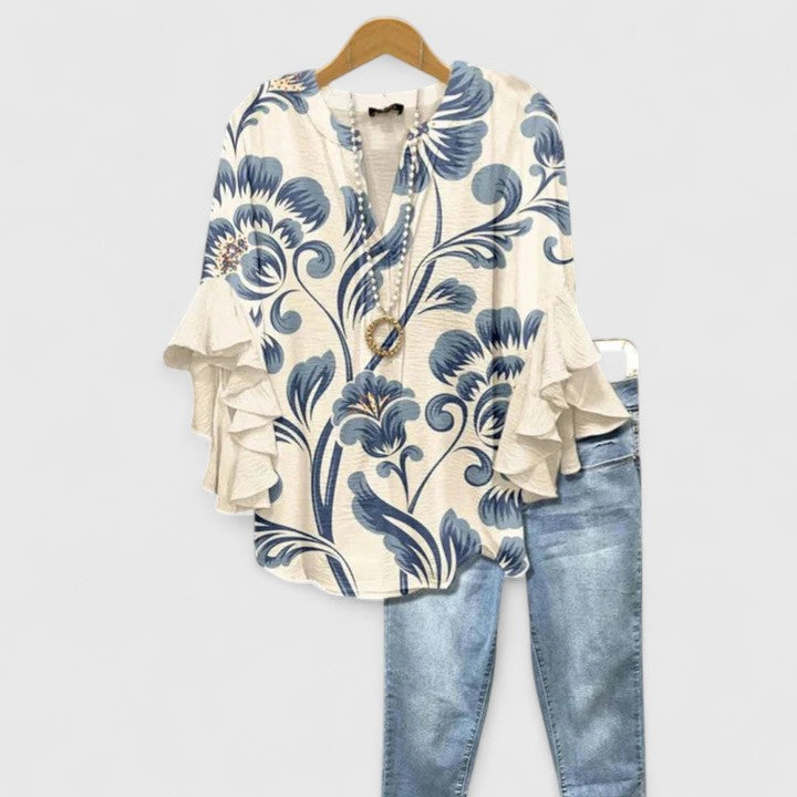 Axelle | Blusa Fluida con Estampado Floral y Mangas Volantes