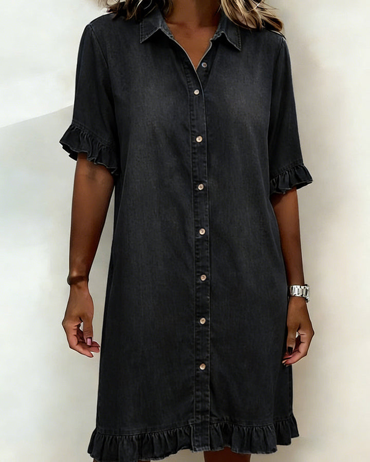 Maria | Vestido de Denim Cómodo con Pliegues Halagadores