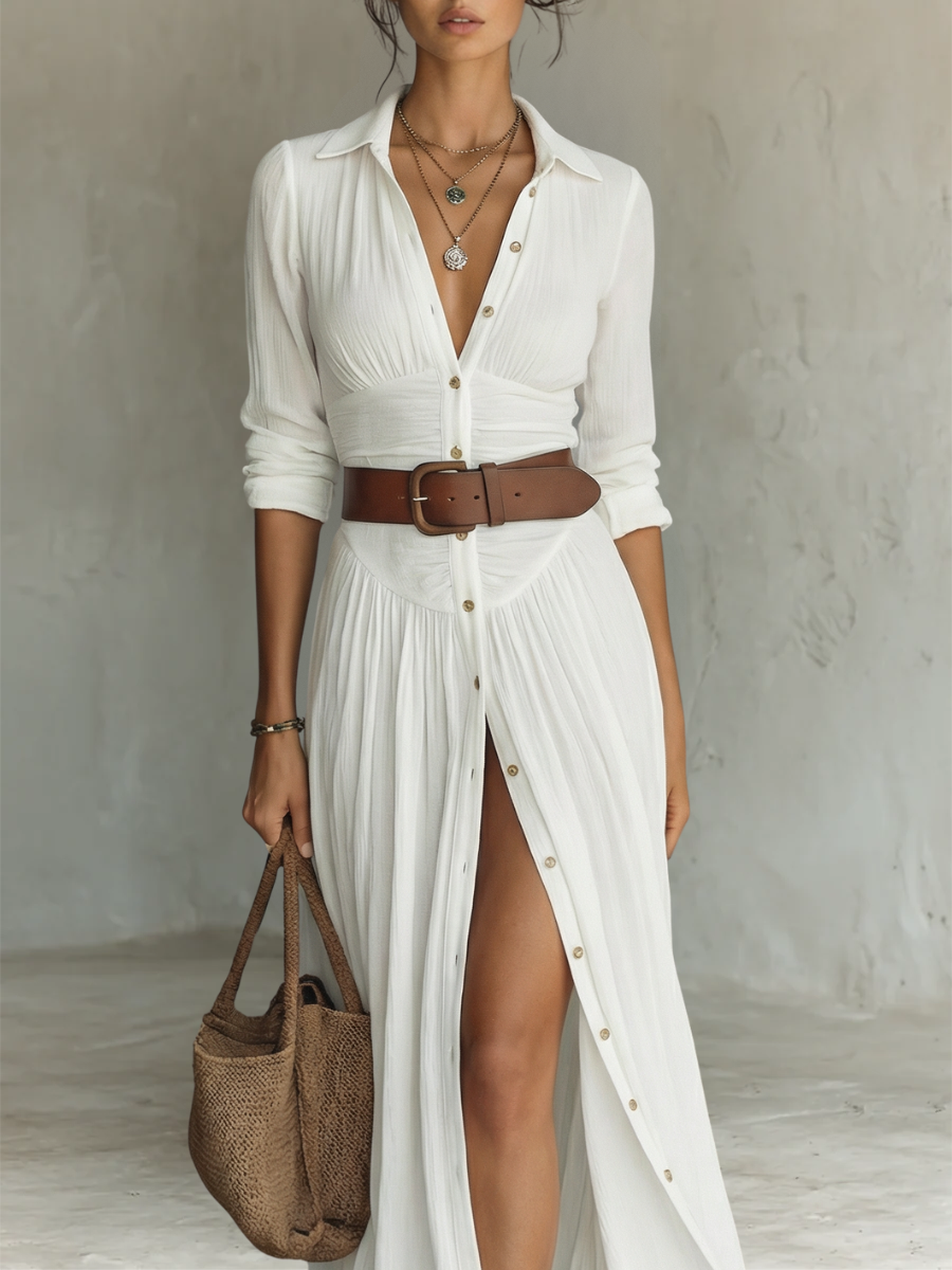 Amélia™ — Vestido Maxi Elegante con Cuello de Solapa