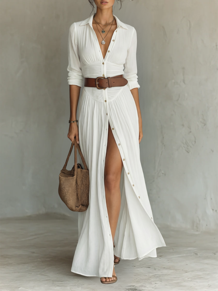 Amélia™ — Vestido Maxi Elegante con Cuello de Solapa