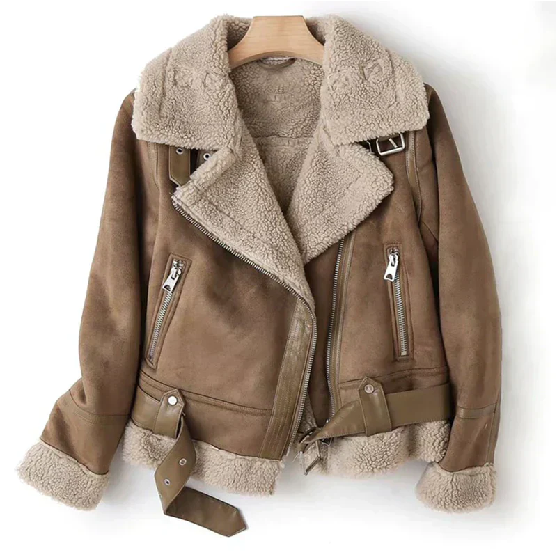 Chaqueta de Cuero con Forro Sherpa
