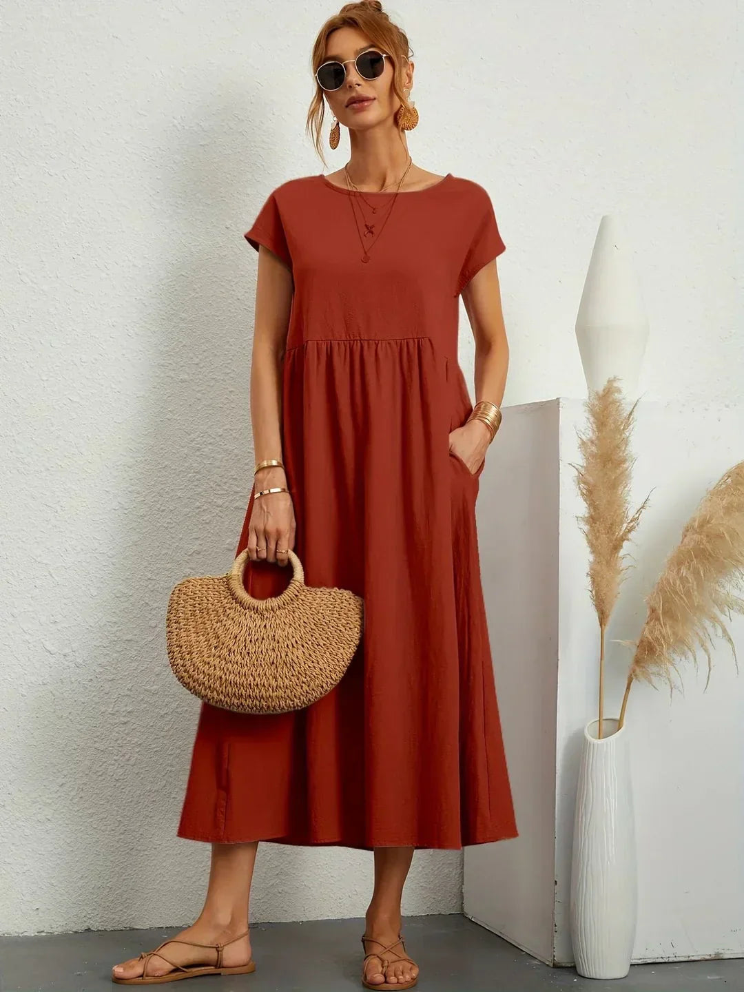 Gabrielle™ — Vestido Midi Fluido de Elegancia Atemporal