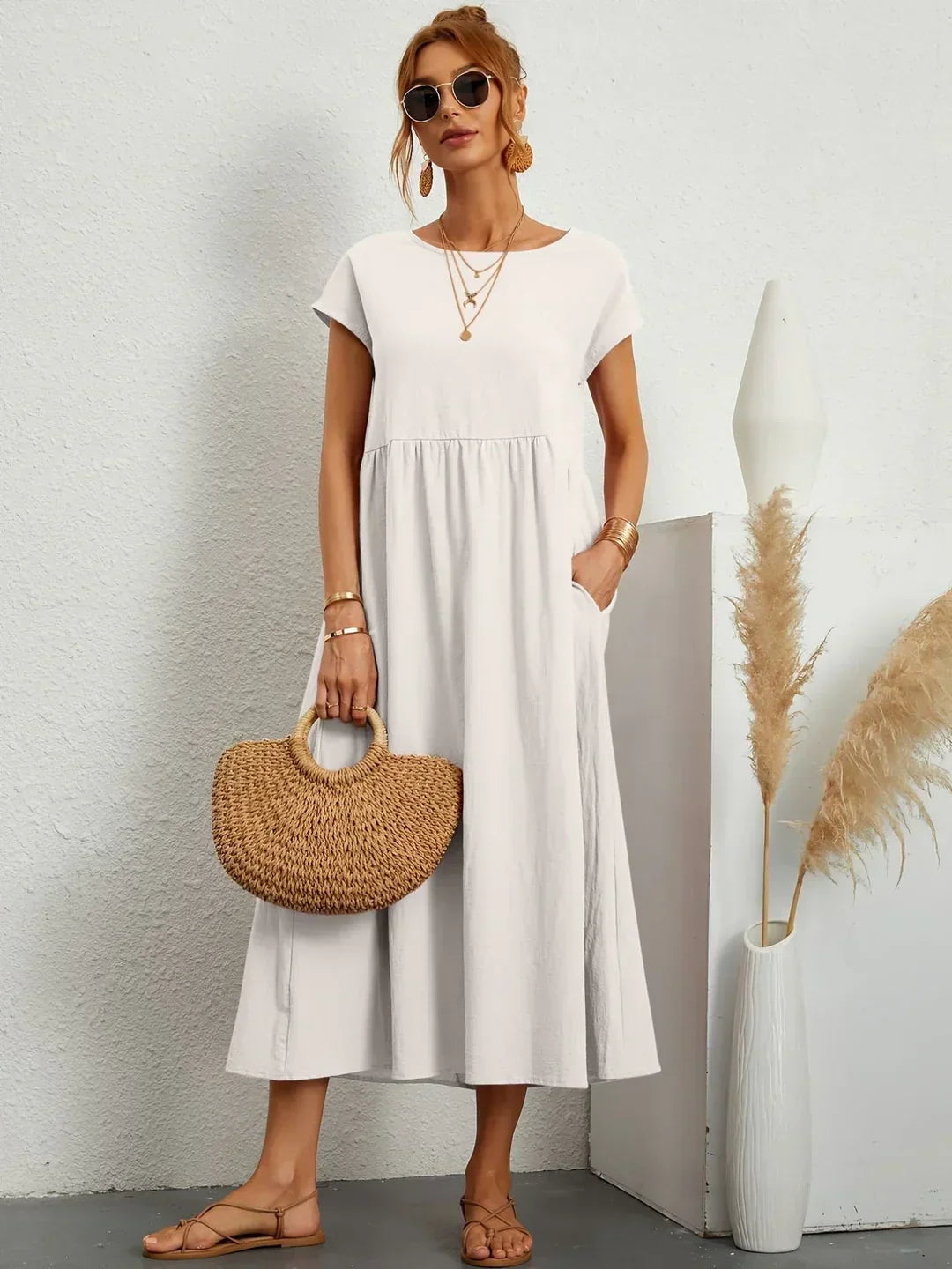 Gabrielle™ — Vestido Midi Fluido de Elegancia Atemporal