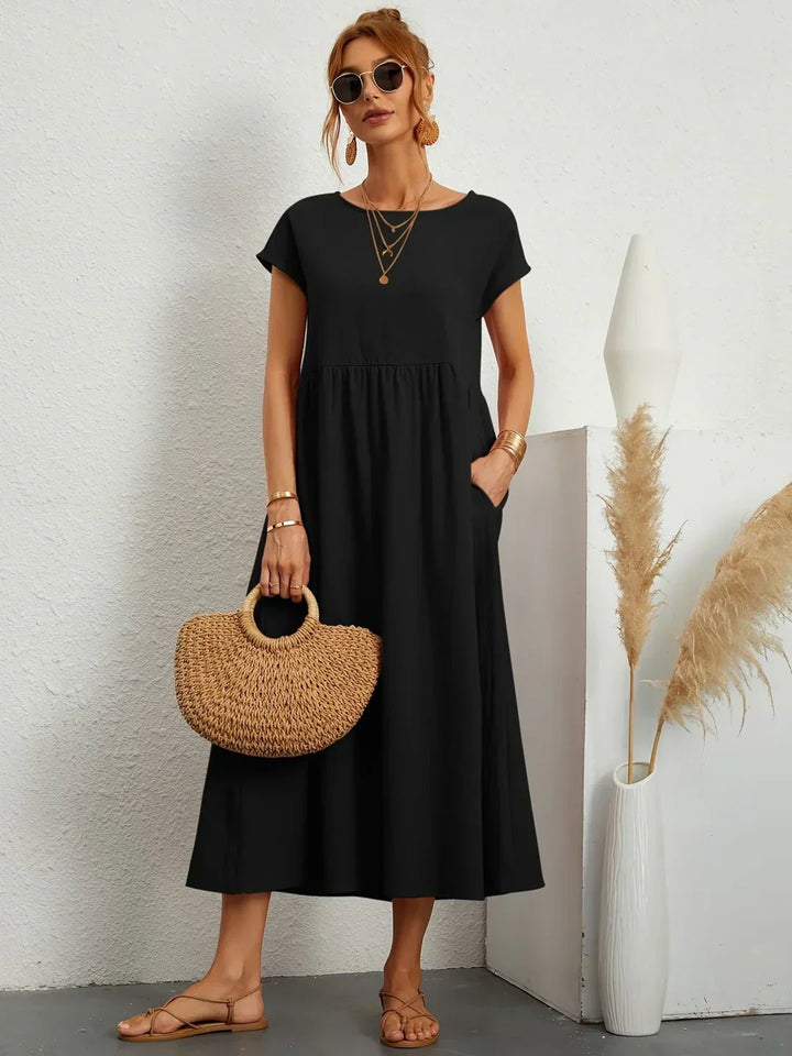 Gabrielle™ — Vestido Midi Fluido de Elegancia Atemporal