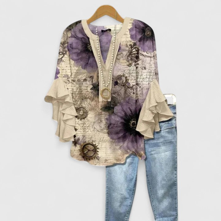 Axelle | Blusa Fluida con Estampado Floral y Mangas Volantes