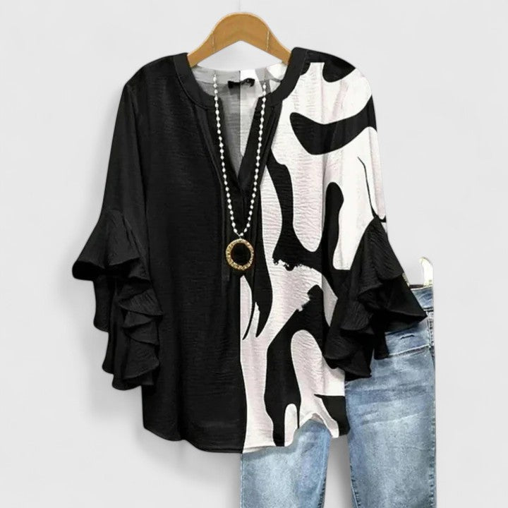 Axelle | Blusa Fluida con Estampado Floral y Mangas Volantes