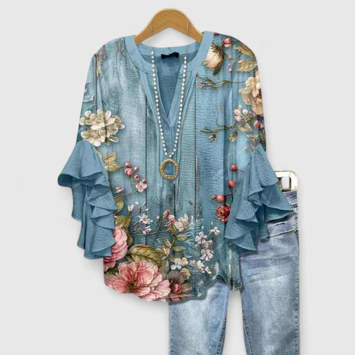 Axelle | Blusa Fluida con Estampado Floral y Mangas Volantes