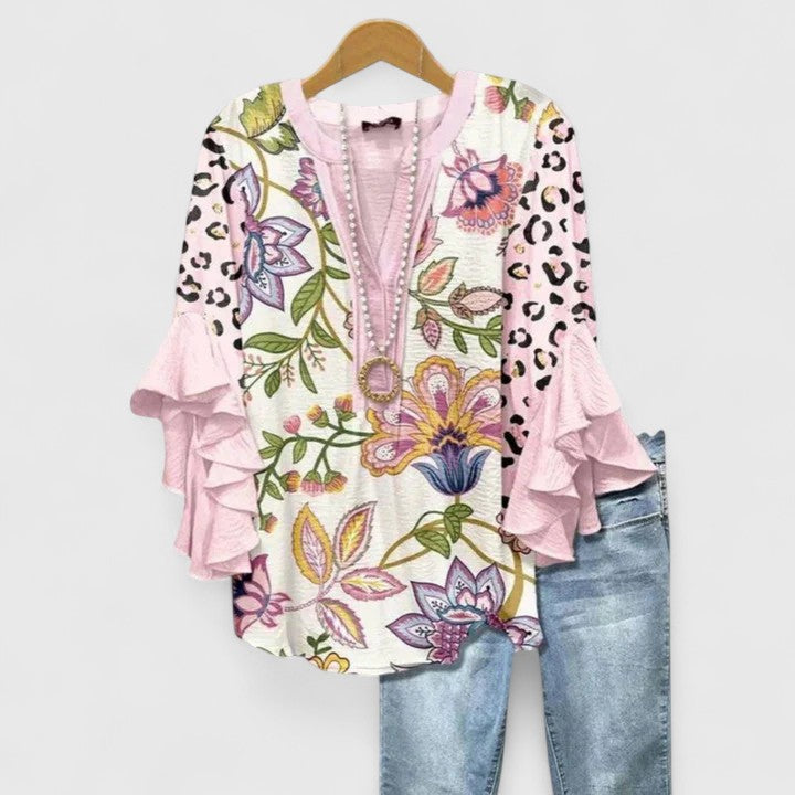 Axelle | Blusa Fluida con Estampado Floral y Mangas Volantes