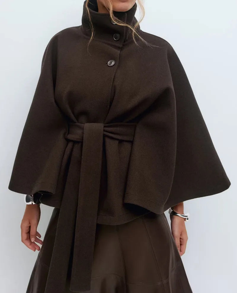 Abrigo Cape Elegante con Cinturón – Abrigo Femenino Atemporal
