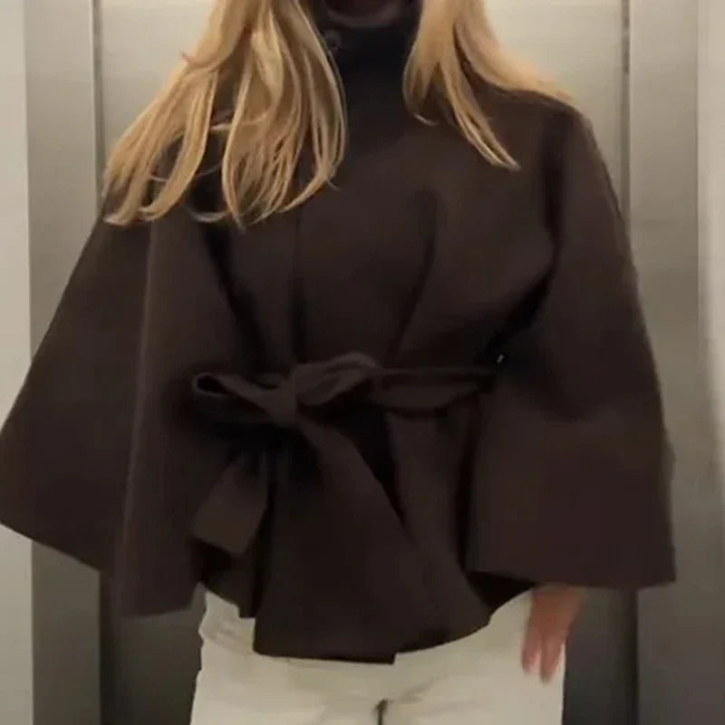 Abrigo Cape Elegante con Cinturón – Abrigo Femenino Atemporal