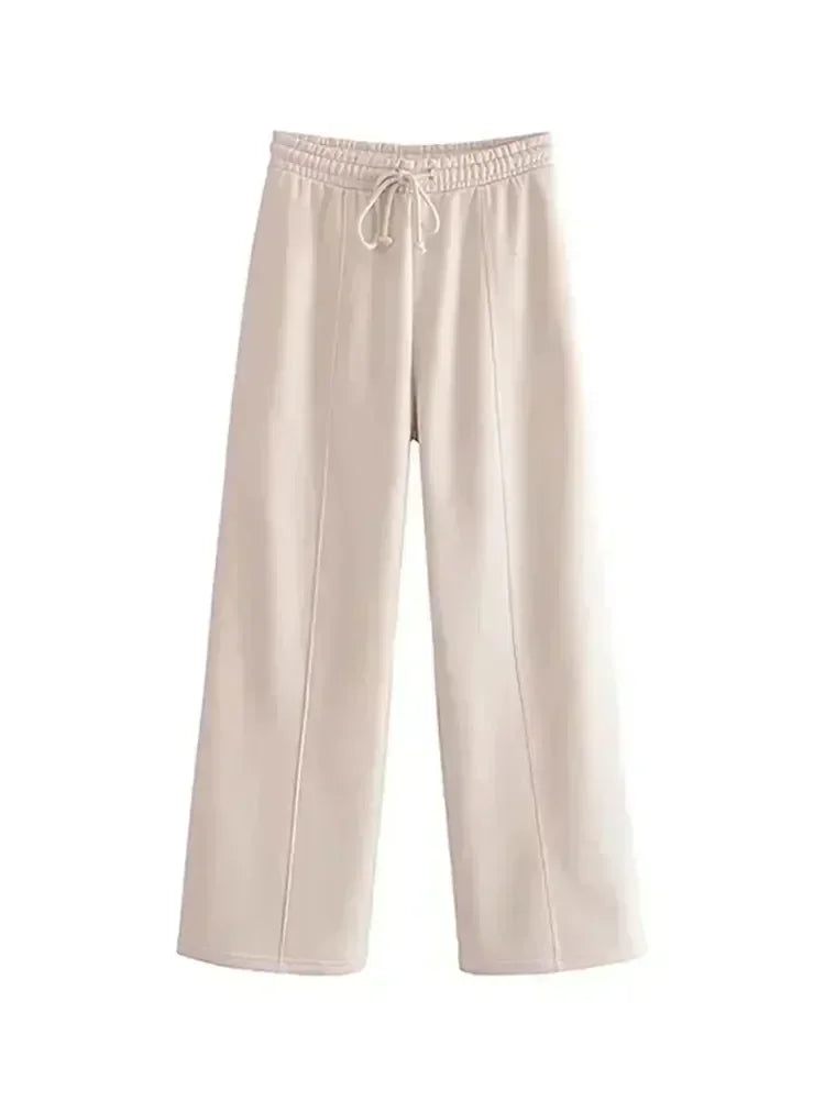 Conjunto Femenino de 2 Piezas – Sudadera Fleece & Pantalón de Talle Alto