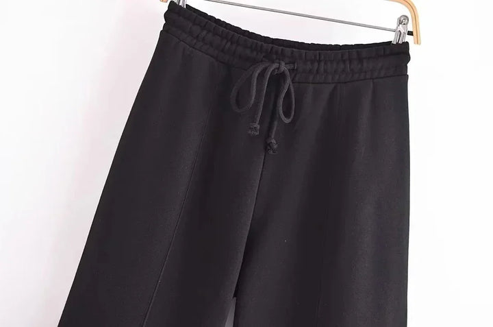 Conjunto Femenino de 2 Piezas – Sudadera Fleece & Pantalón de Talle Alto