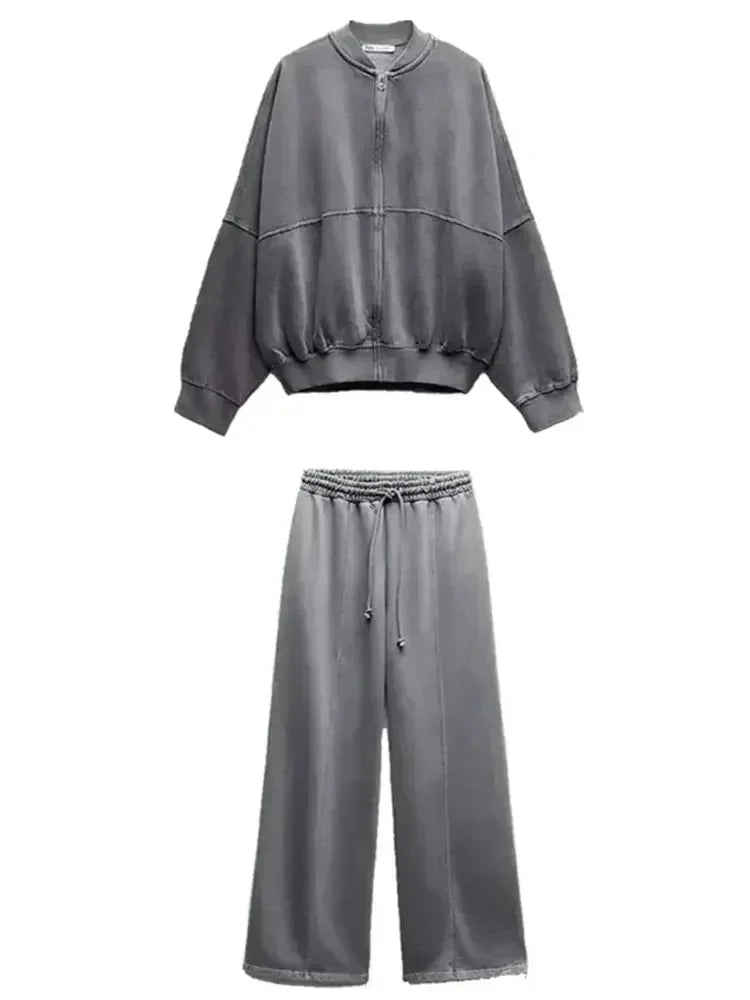 Conjunto Femenino de 2 Piezas – Sudadera Fleece & Pantalón de Talle Alto