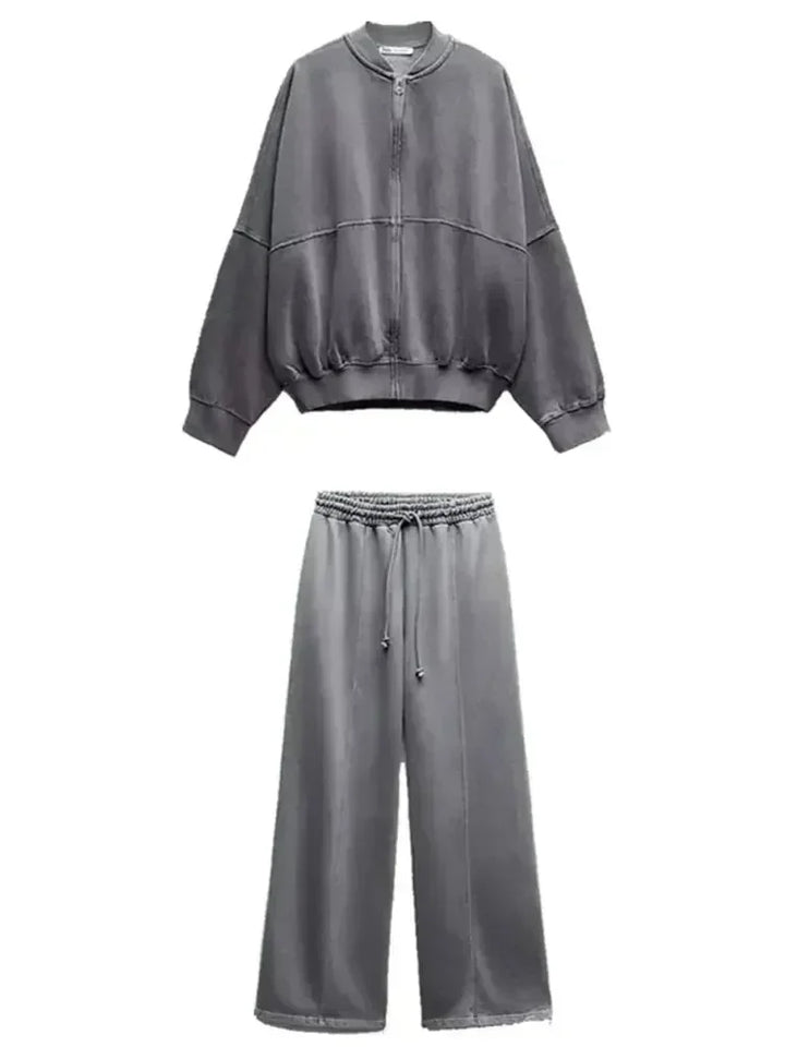 Conjunto Femenino de 2 Piezas – Sudadera Fleece & Pantalón de Talle Alto