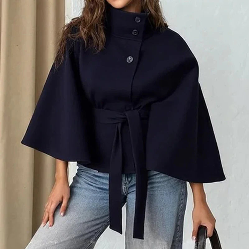 Abrigo Cape Elegante con Cinturón – Abrigo Femenino Atemporal