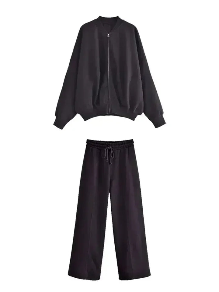 Conjunto Femenino de 2 Piezas – Sudadera Fleece & Pantalón de Talle Alto