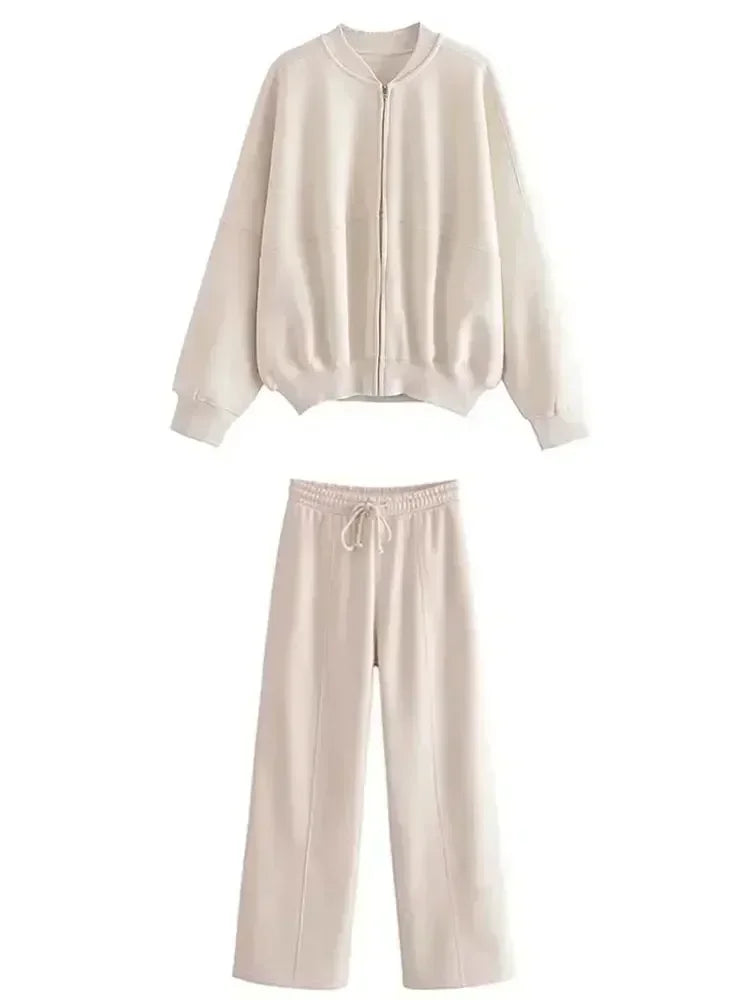 Conjunto Femenino de 2 Piezas – Sudadera Fleece & Pantalón de Talle Alto