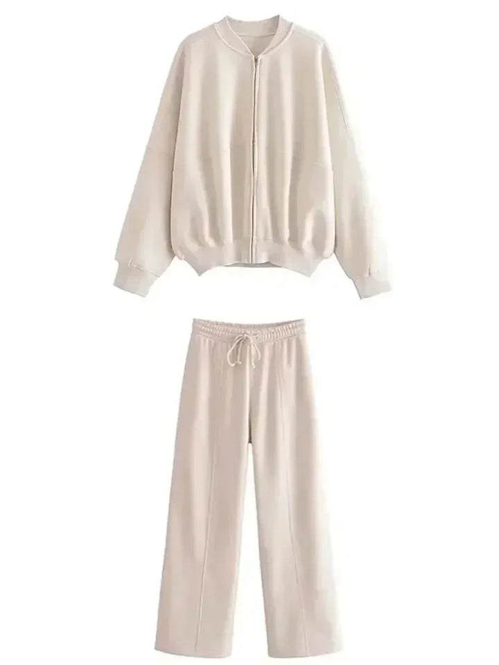 Conjunto Femenino de 2 Piezas – Sudadera Fleece & Pantalón de Talle Alto