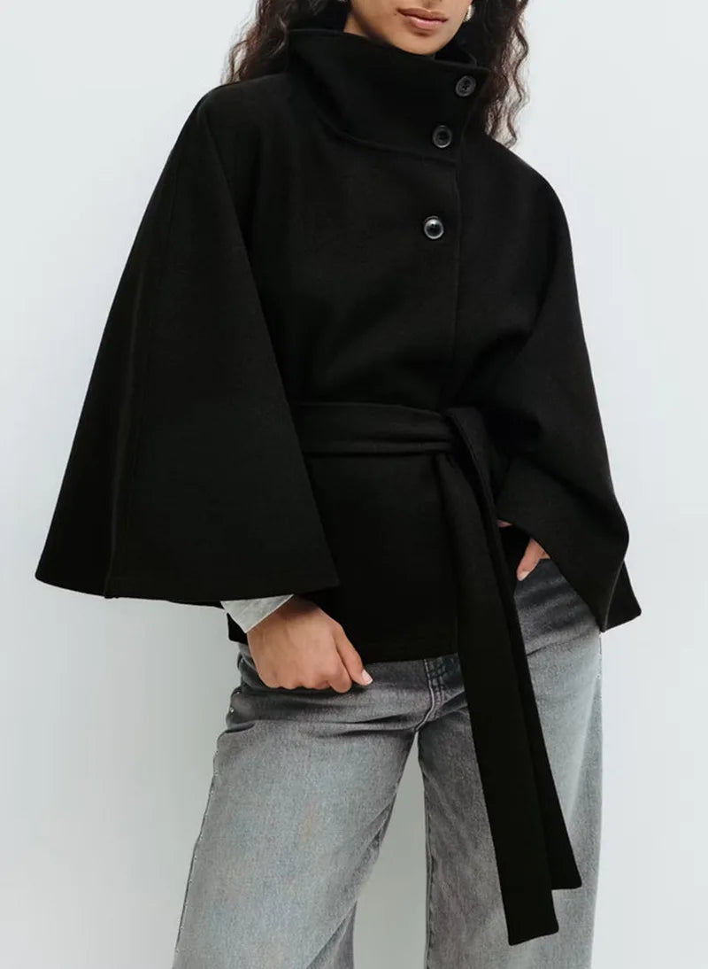 Abrigo Cape Elegante con Cinturón – Abrigo Femenino Atemporal
