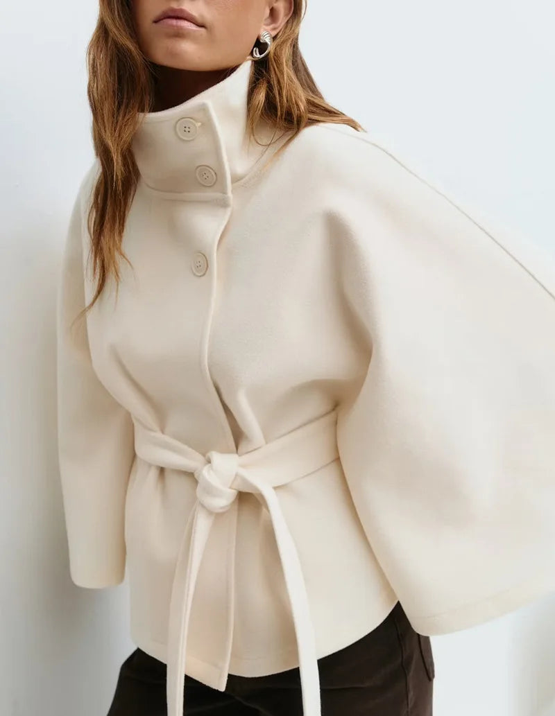 Abrigo Cape Elegante con Cinturón – Abrigo Femenino Atemporal
