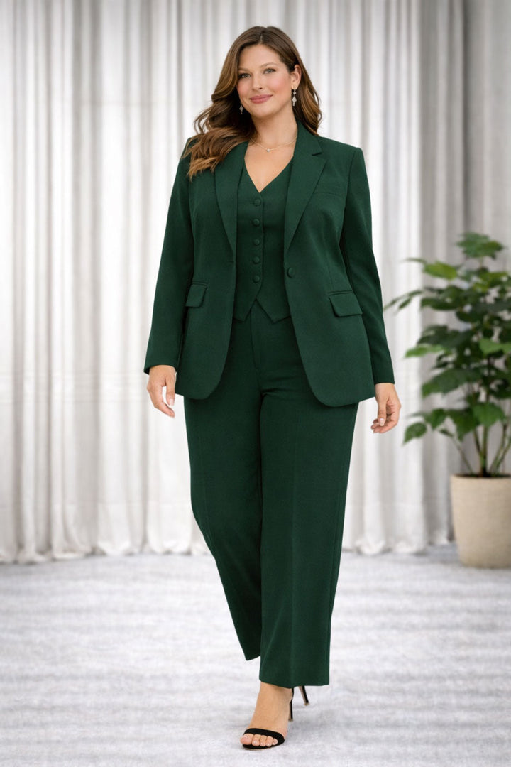 Traje curvy de mujer de 3 piezas con chaqueta, chaleco y pantalón en 6 colores
