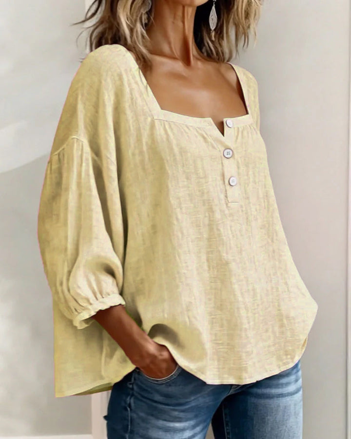 ILO™ | Blusa Simple con Cuello Cuadrado y Mangas Largas