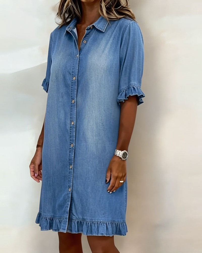 Maria | Vestido de Denim Cómodo con Pliegues Halagadores