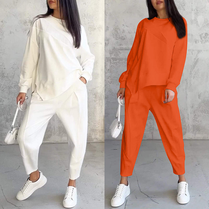 Conjunto de sudadera de manga larga con bajo irregular y pantalones para mujer