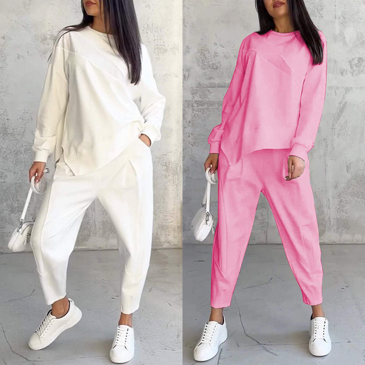 Conjunto de sudadera de manga larga con bajo irregular y pantalones para mujer