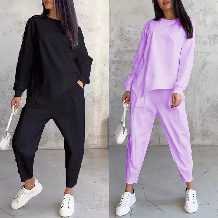 Conjunto de sudadera de manga larga con bajo irregular y pantalones para mujer