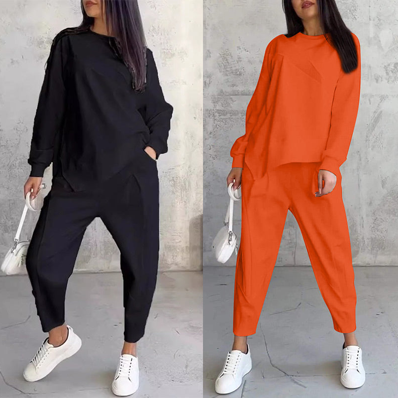 Conjunto de sudadera de manga larga con bajo irregular y pantalones para mujer