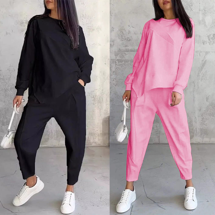 Conjunto de sudadera de manga larga con bajo irregular y pantalones para mujer