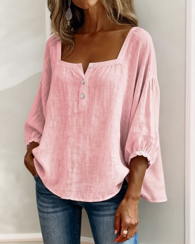 ILO™ | Blusa Simple con Cuello Cuadrado y Mangas Largas