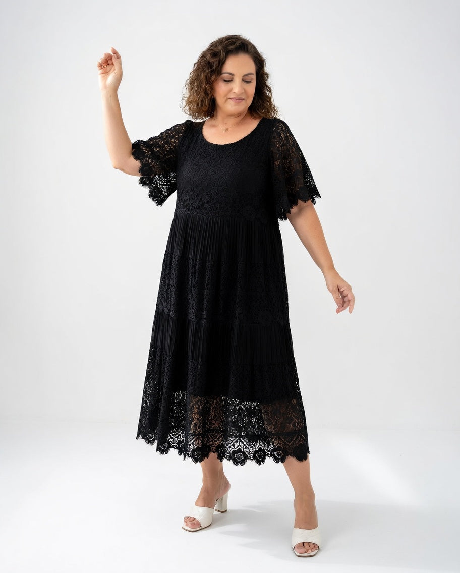 Clarisse™ — Vestido midi elegante con encaje delicado