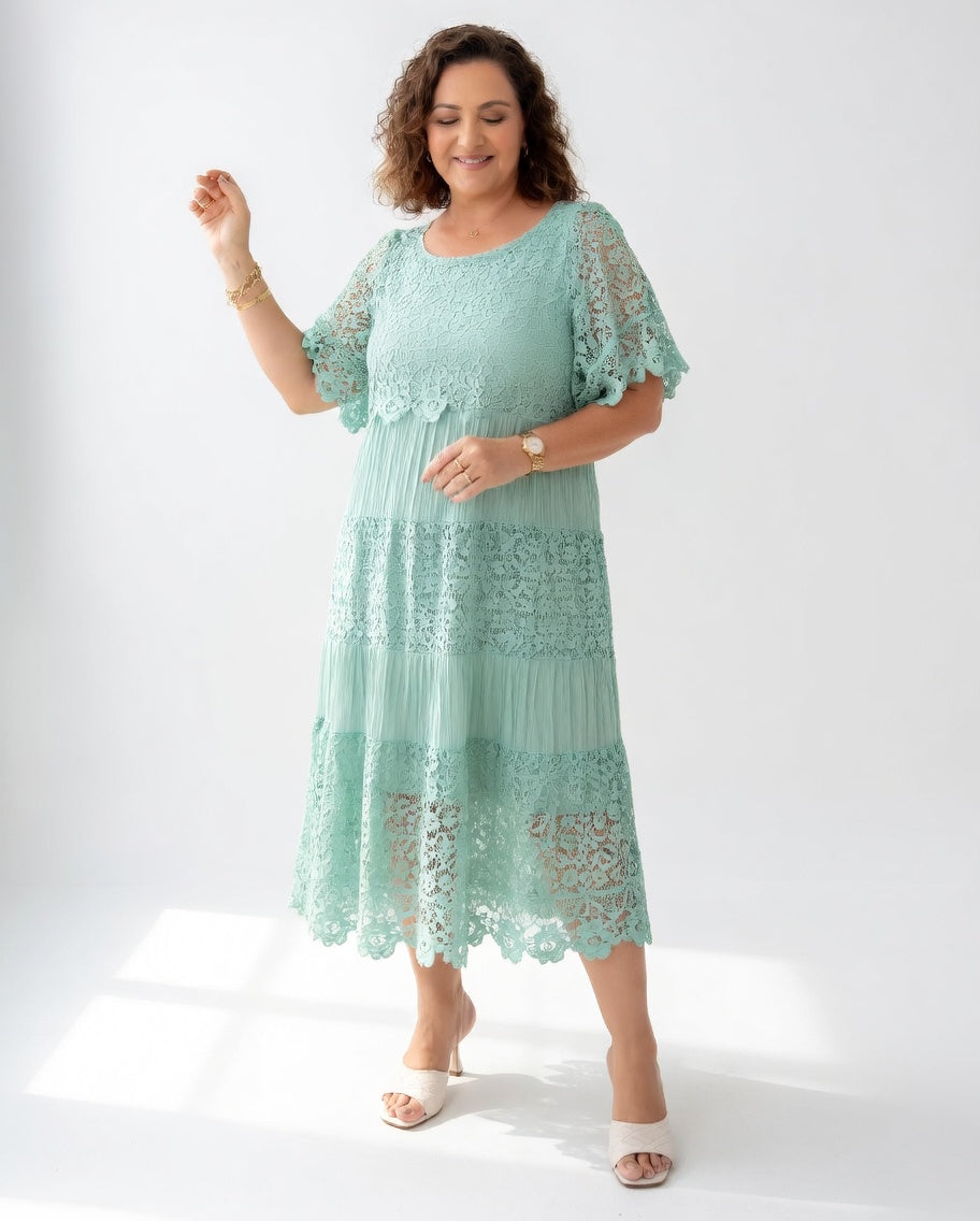 Clarisse™ — Vestido midi elegante con encaje delicado