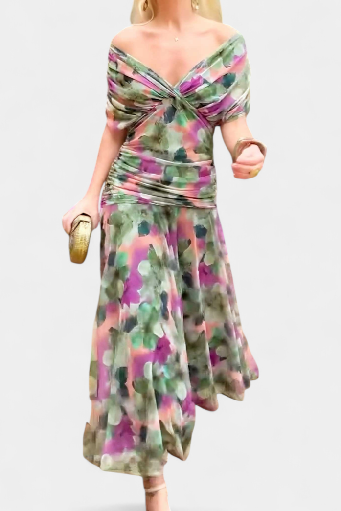 Alondra Vestido Largo con Estampado Floral Fantasía y Escote en V