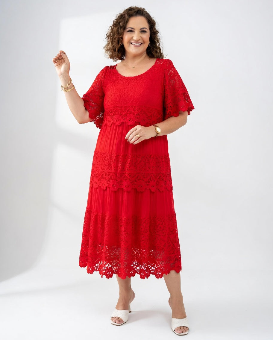 Clarisse™ — Vestido midi elegante con encaje delicado
