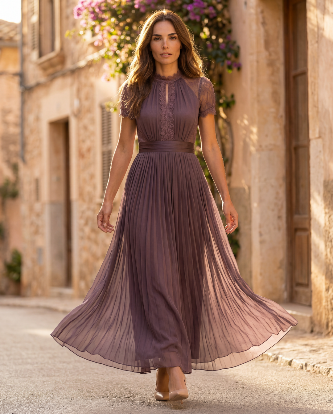 VESTIDO LARGO CON ESCOTE EN FORMA DE LLAVE