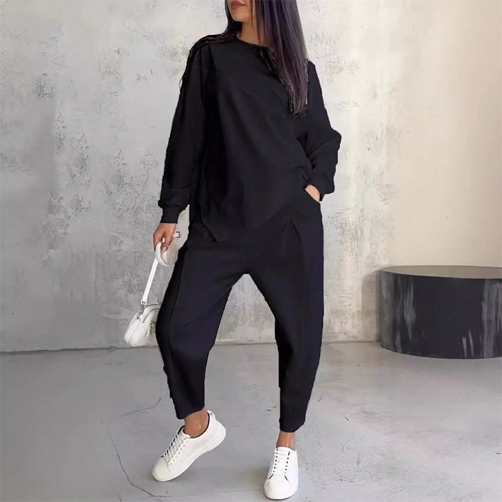 Conjunto de sudadera de manga larga con bajo irregular y pantalones para mujer