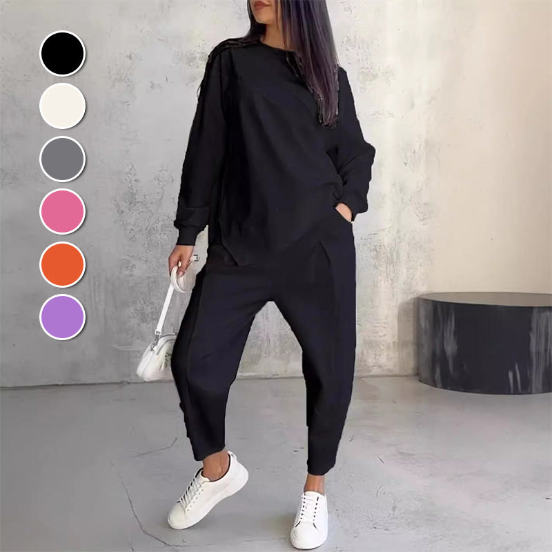 Conjunto de sudadera de manga larga con bajo irregular y pantalones para mujer