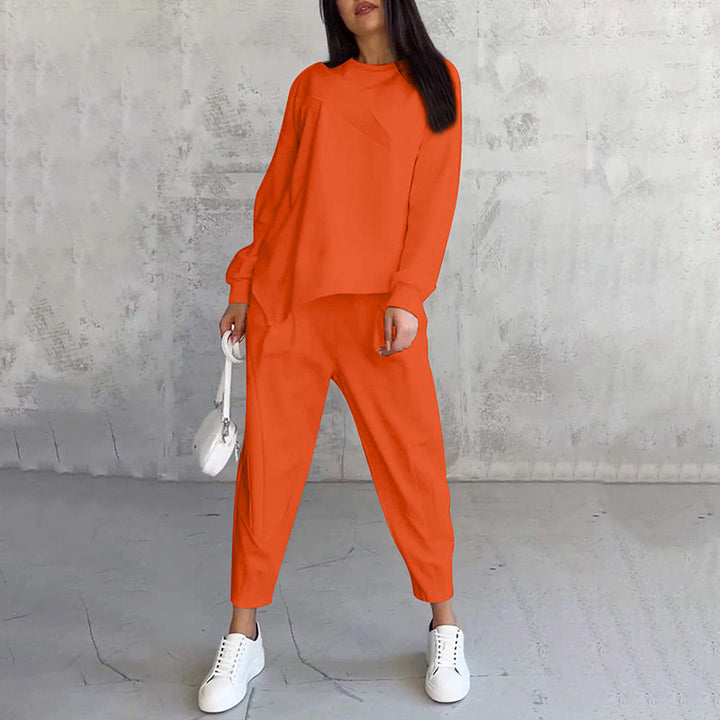 Conjunto de sudadera de manga larga con bajo irregular y pantalones para mujer